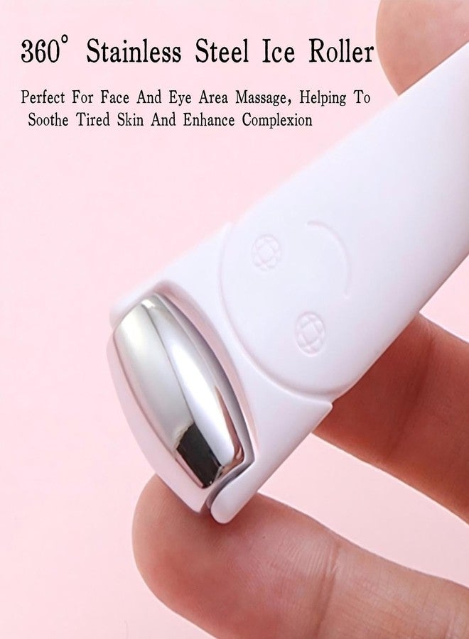 KINTEGOOD Mini Ice Roller for Face and Eyes, Portable Stainless Steel Facial Massage Tool with Cream Spoon for Travel, Dark Circles and Puffiness Relief, White - Image 3